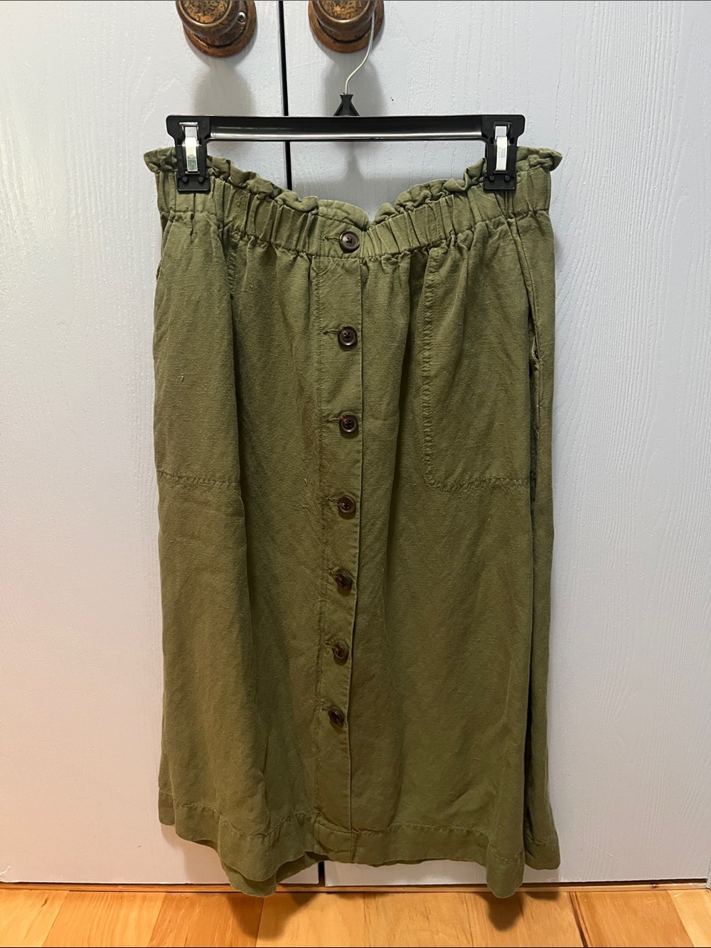 Olive Green Button-Front Linen Blend Women's Skirt - Madewell